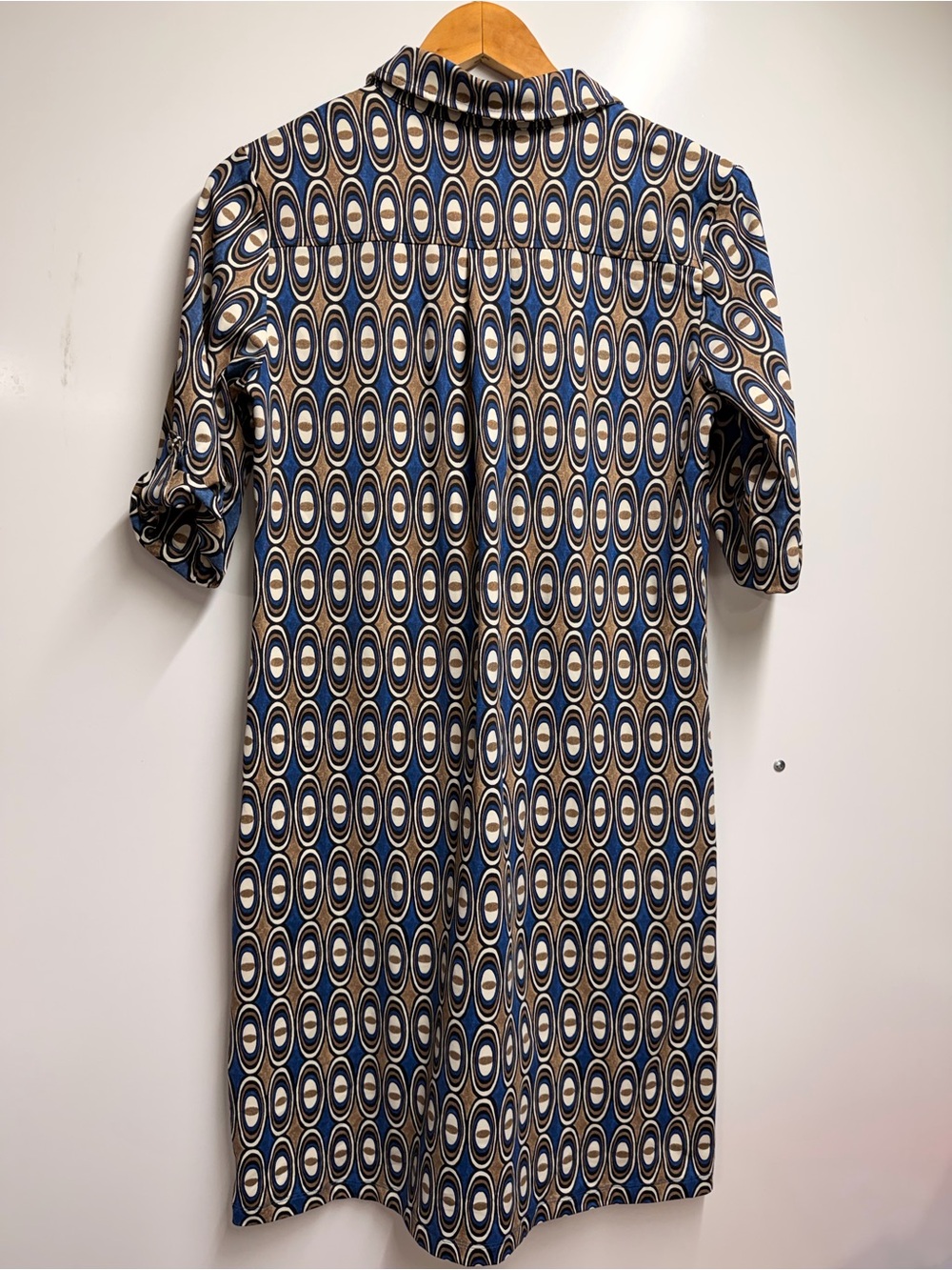 J. McLaughlin Geometric shift midi dress in blue, brown, white size small - Picture 2 of 6
